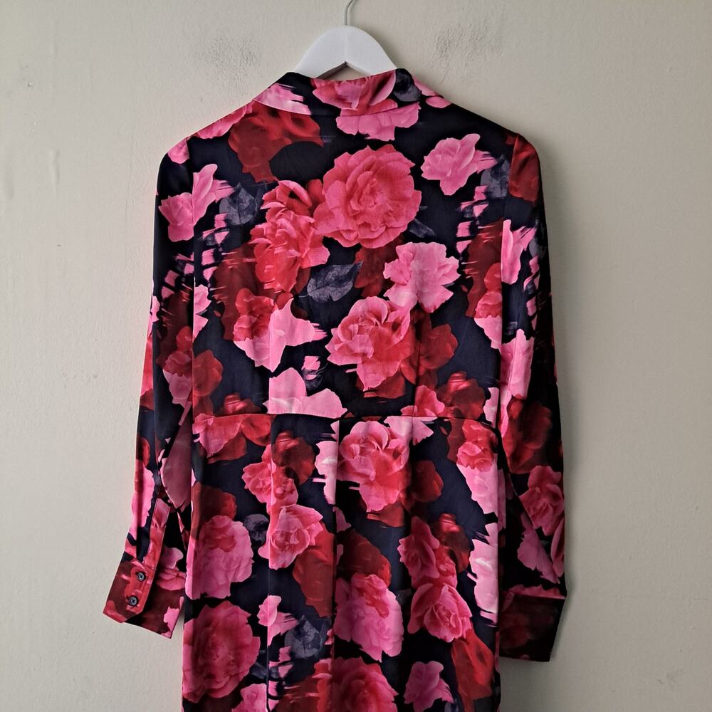 NWT Nicole Miller Floral Dress Collared Midi Faux Wrap Pink Navy Womens Size 6 - Picture 8 of 15